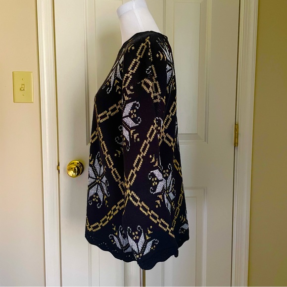 Vintage Black and Metallic Gold and Silver Holiday Sweater - Picture 4 of 10